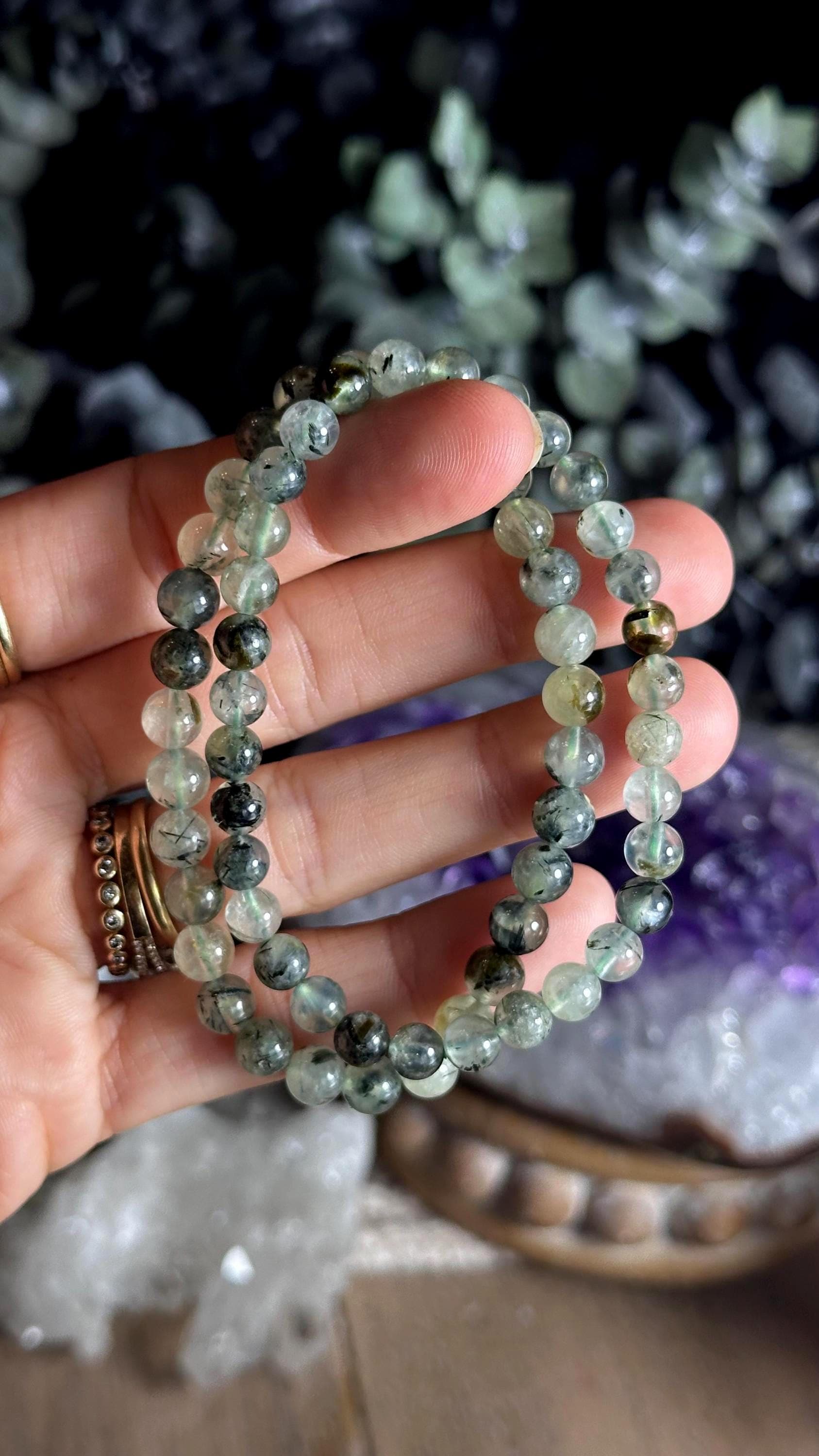 6mm Prehnite & Epidote Crystal Bracelet - Gemstone Jewelry