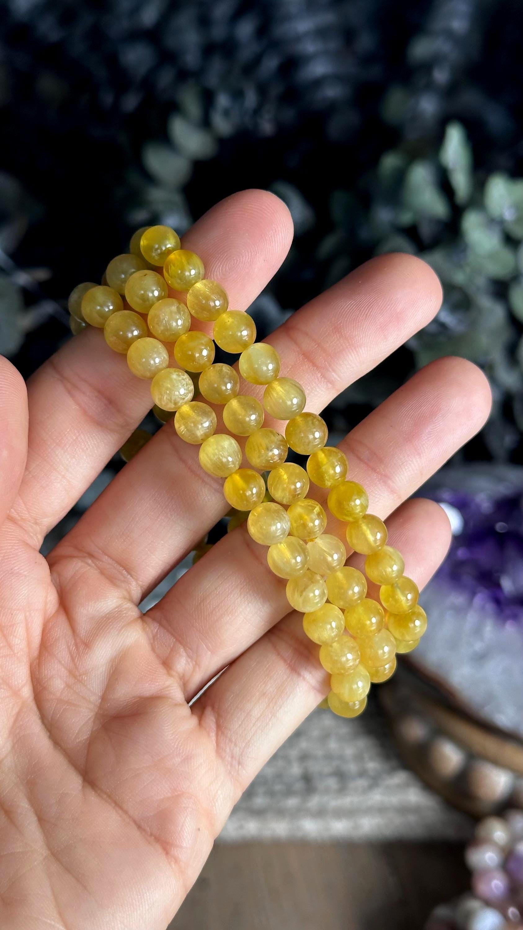 7mm Golden Prehnite Crystal Bracelet - Gemstone Jewelry