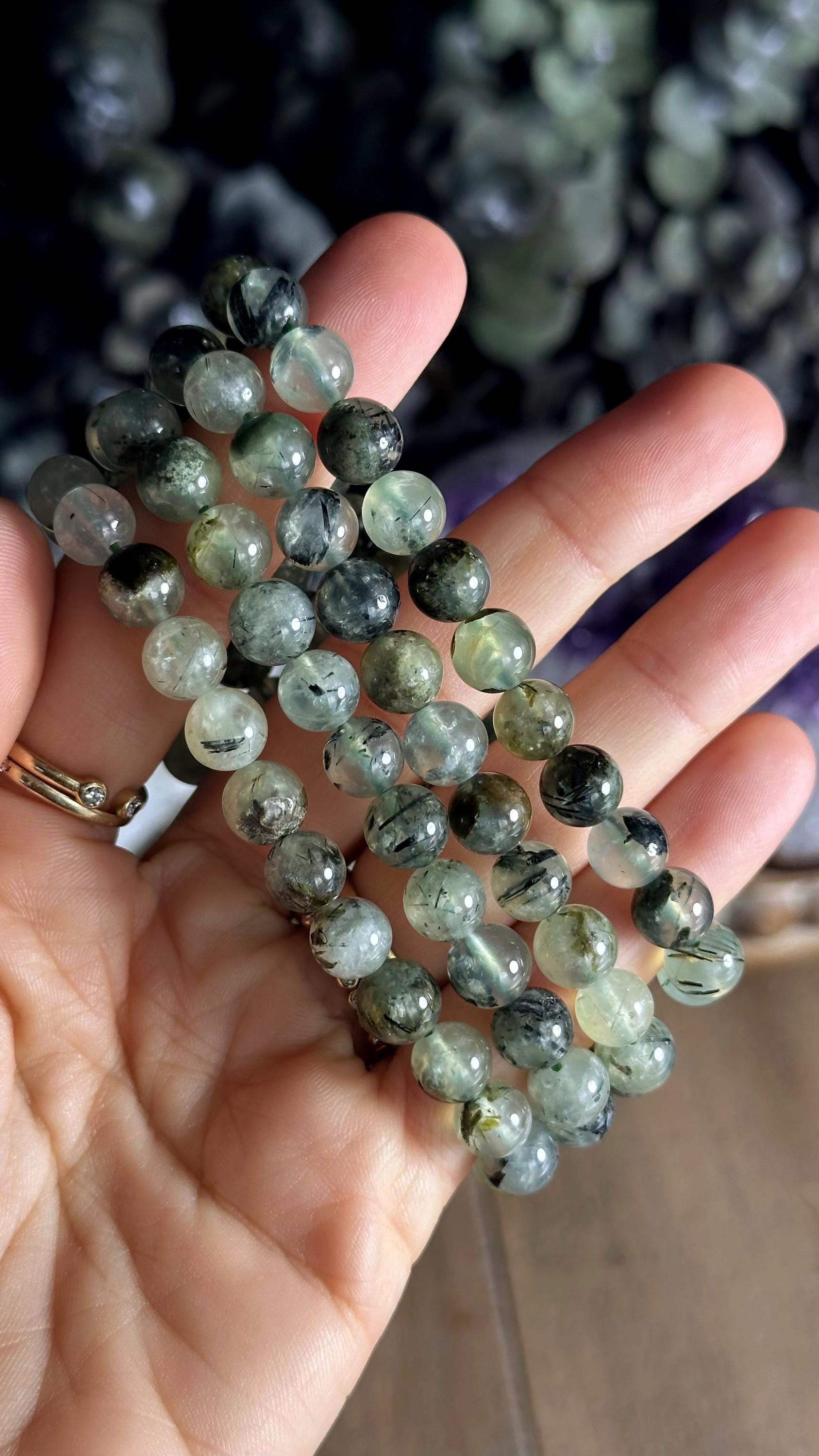 8mm Prehnite & Epidote Crystal Bracelet -gemstone Jewelry 8mm Prehnite & Epidote Crystal Bracelet -gemstone Jewelry