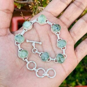 Prehnite Bracelet, 925 Sterling Silver, Adjustable Bracelet, Designer Handmade Jewelry Prehnite Bracelet, 925 Sterling Silver, Adjustable Bracelet, Designer Handmade Jewelry