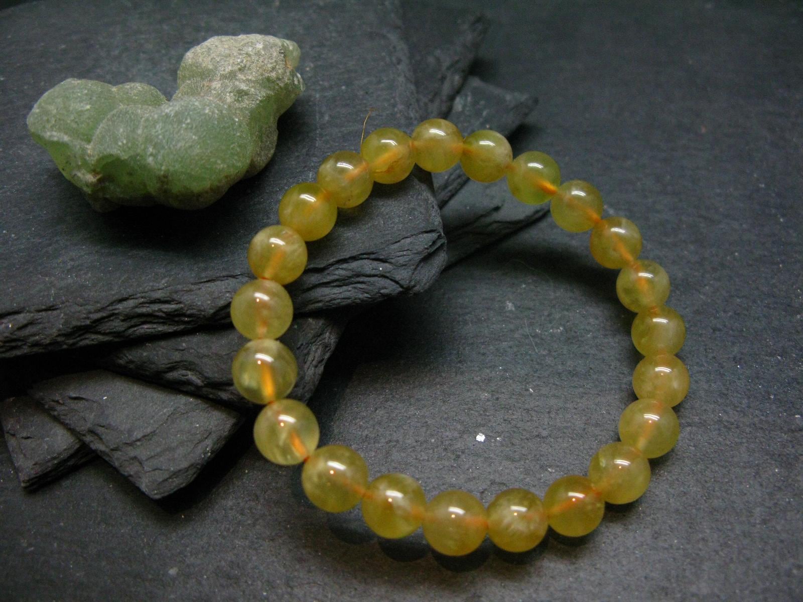 Australian Golden Prehnite Genuine Bracelet ~ 7 Inches ~ 8mm Round Beads