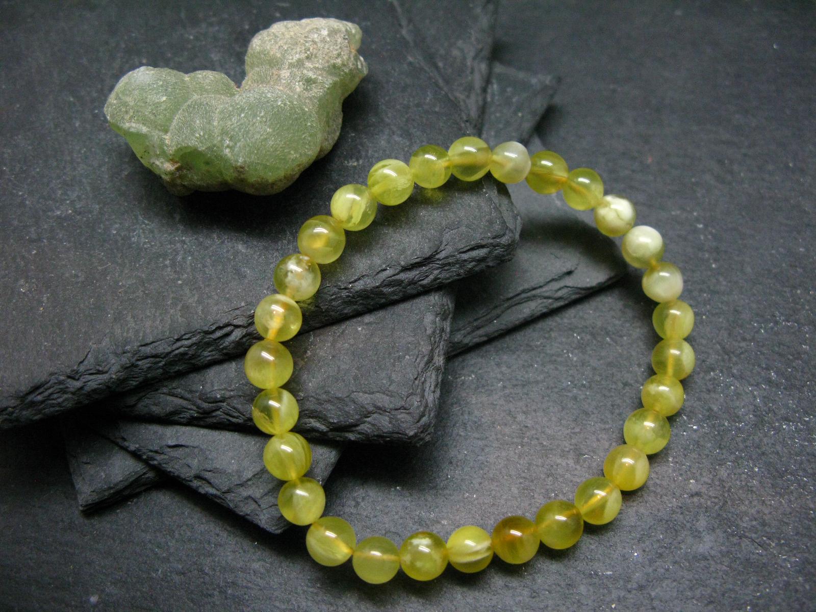 Australian Golden Prehnite Genuine Bracelet ~ 7 Inches  ~ 6mm Round Beads