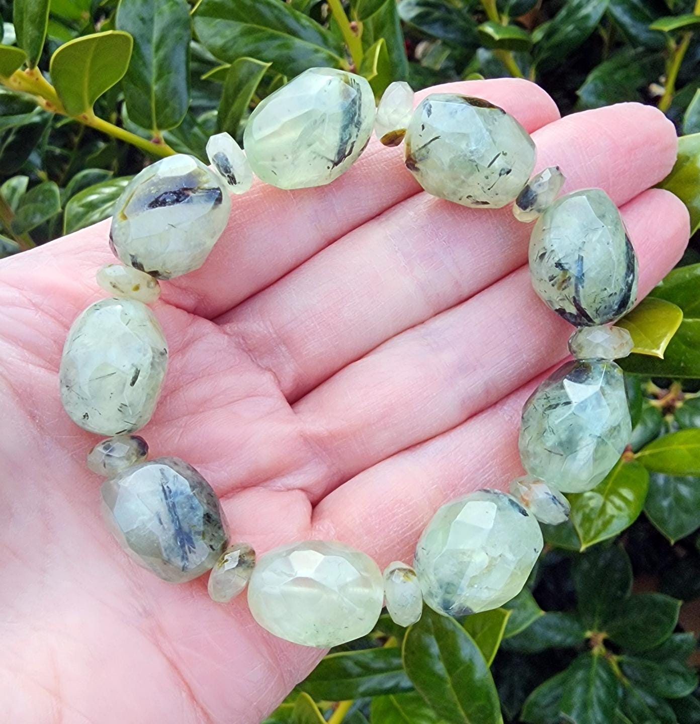 Prehnite Beaded Gemstone Bracelet, Chunky Light Green Gemstone Stretch Bracelet, Stacking Bracelets, 7 Inch Bracelet, Spring Summer Bracelet Prehnite Beaded Gemstone Bracelet, Chunky Light Green Gemstone Stretch Bracelet, Stacking Bracelets, 7 Inch Bracelet, Spring Summer Bracelet