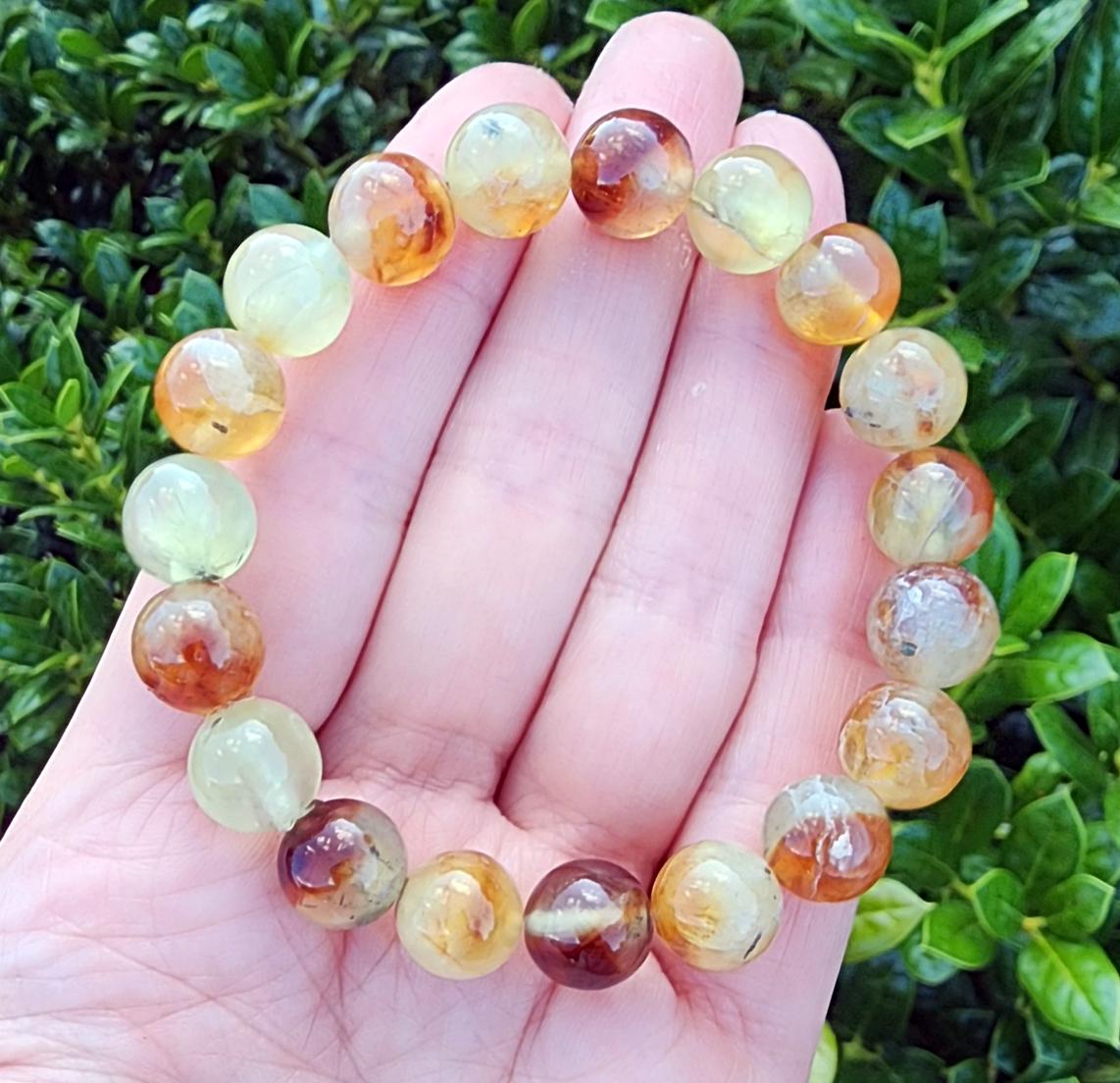 Brown Prehnite Gemstone Beaded Bracelet, 10mm Gemstone Stretch Bracelet, Brown And Light Green Bracelet, Stacking Bracelets, Earthy Bracelet