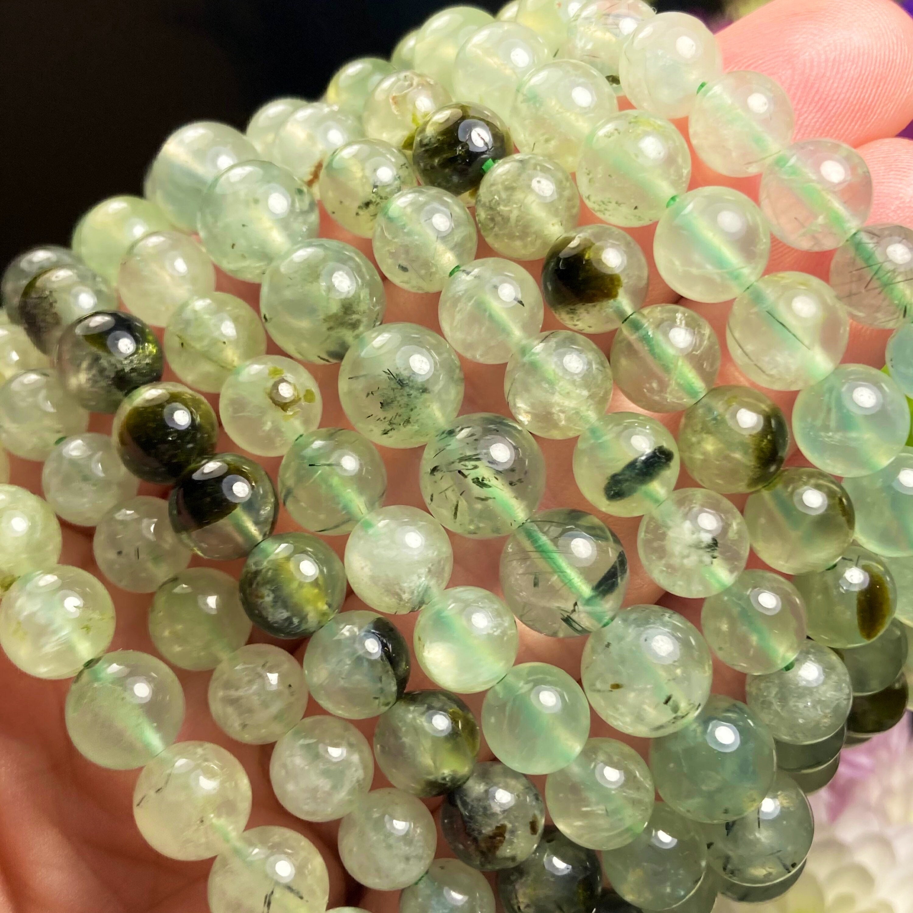 Prehnite Bracelet - Prehnite Crystal - Crystal Bracelet - Prehnite With Epidote - Prehnite Stone - Polished Prehnite - Prehnite Gemstone