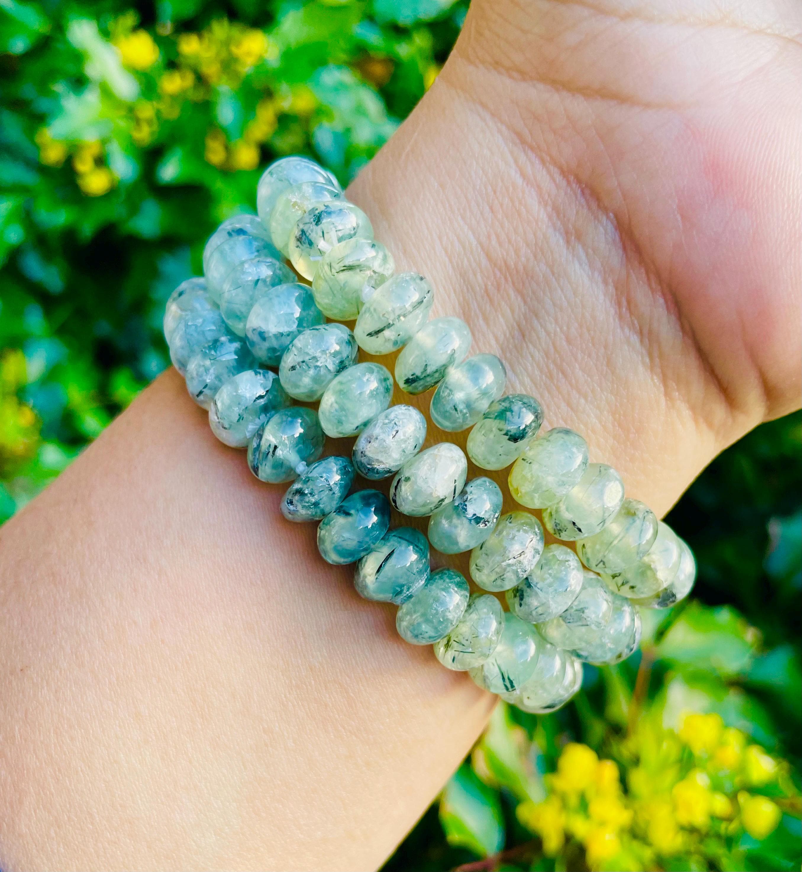 Prehnite Crystal Bracelet: Rondelle Gemstone Beaded Jewelry