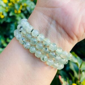 Prehnite Crystal Bracelet: Round Beaded Gemstone Jewelry (5-7.5" Wrist)