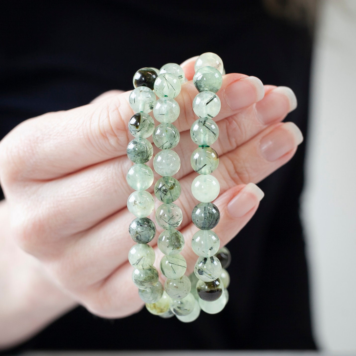 Prehnite Bracelet, Epidote With Prehnite Bead Bracelet