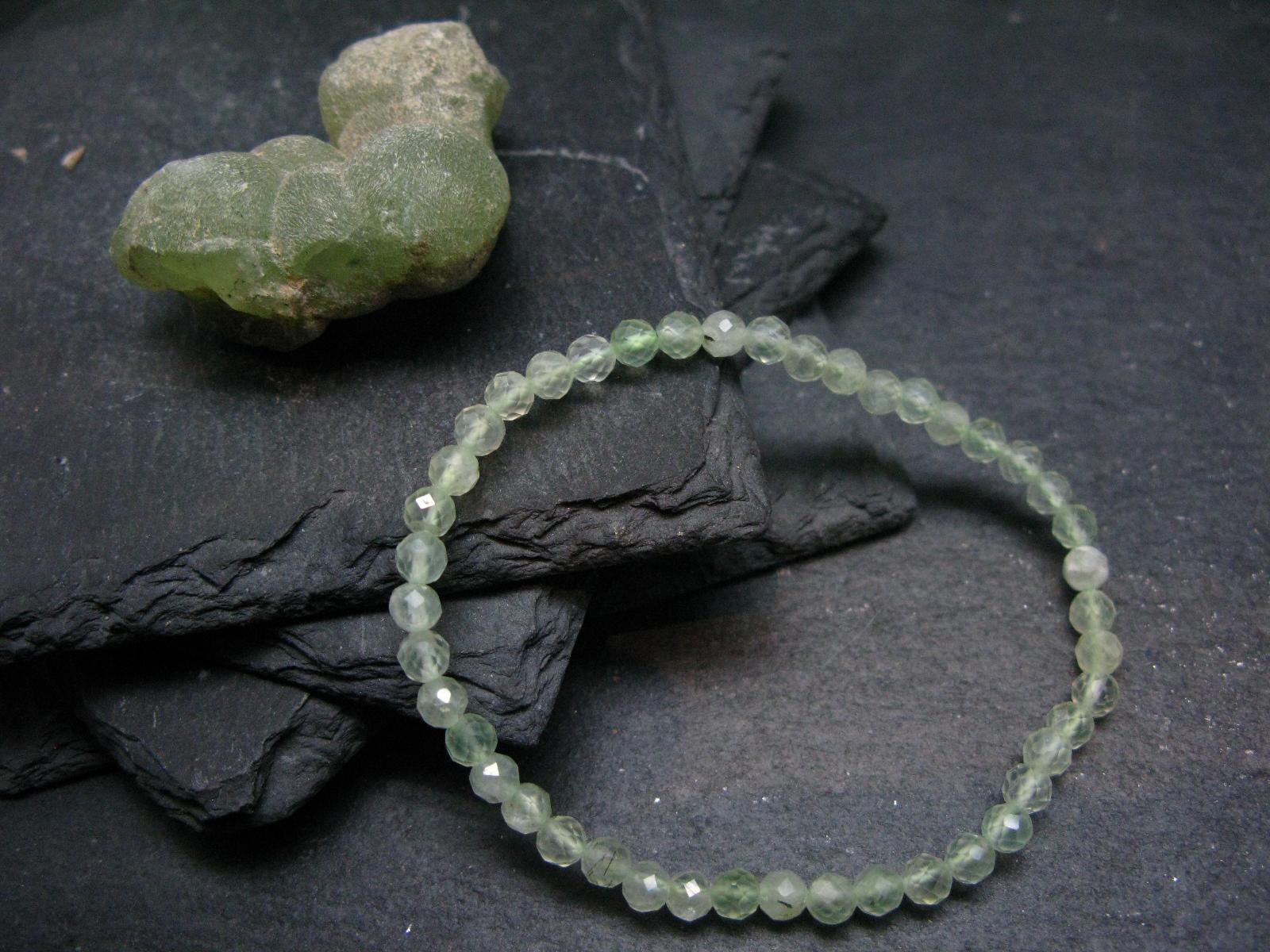 Prehnite & Epidote Genuine Bracelet ~ 7 Inches  ~ 4mm Facetted Beads