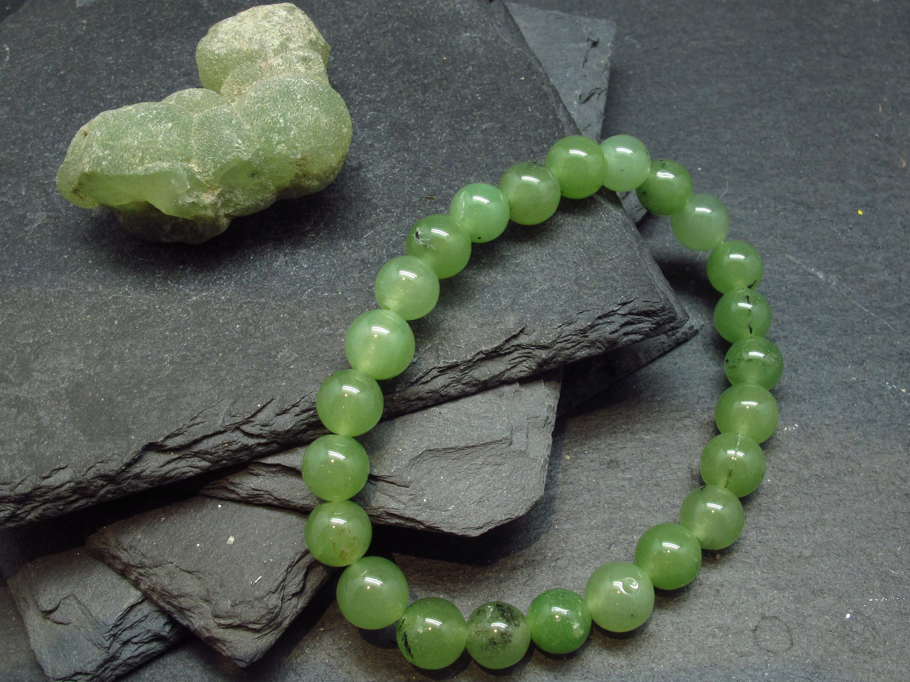 Prehnite & Epidote Genuine Bracelet ~ 7 Inches  ~ 8mm Round Beads