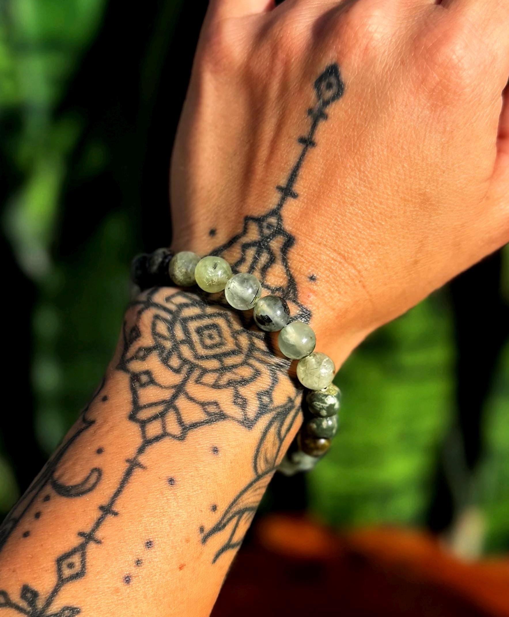 Prehnite W/ Epidote Bracelet - Larger Beads - “heals The Healer"