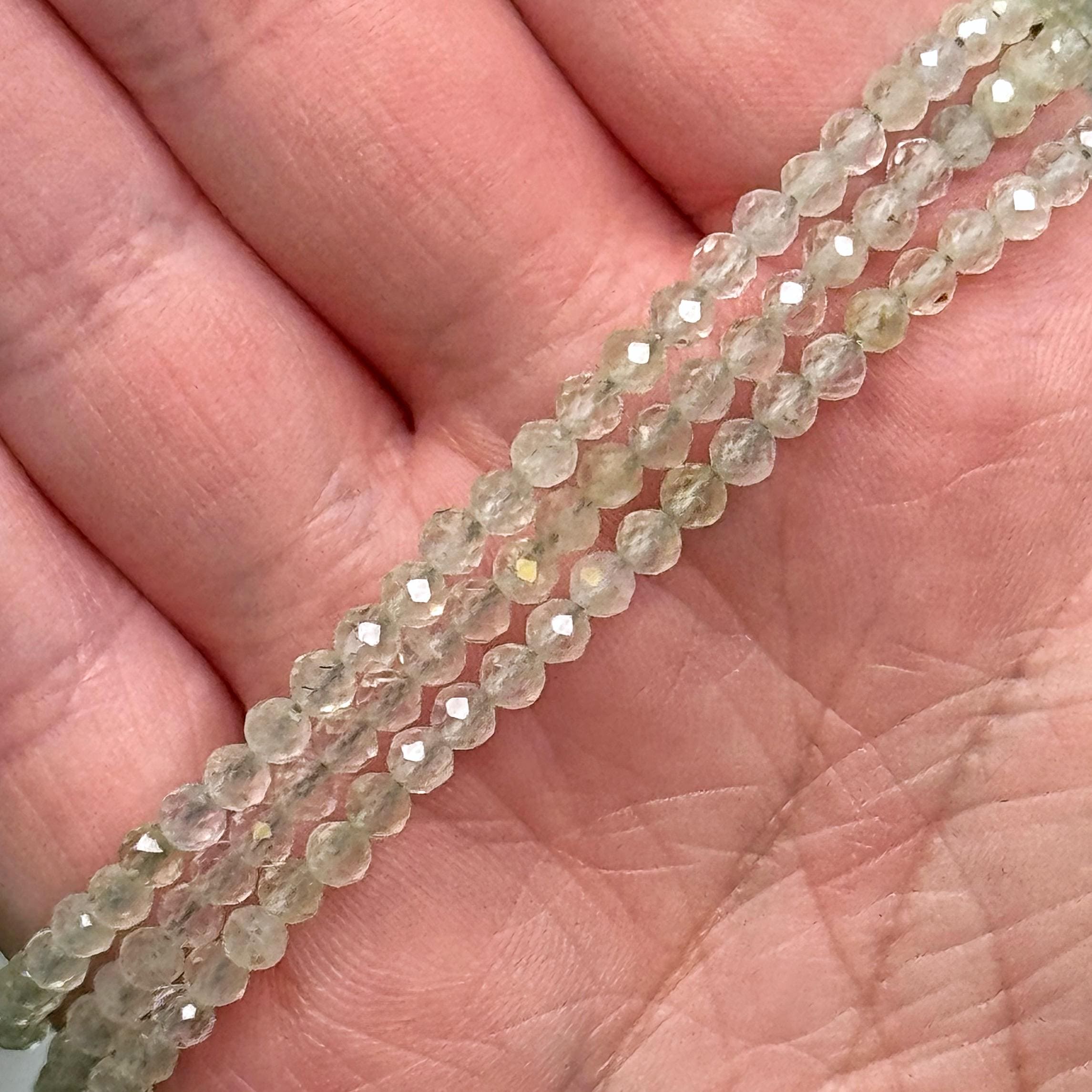 Faceted Prehnite Bracelet | 3mm | - No. 656 (polished Green Crystal Jewelry, Heart Chakra, Love) Faceted Prehnite Bracelet | 3mm | - No. 656 (polished Green Crystal Jewelry, Heart Chakra, Love)