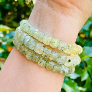 Faceted Prehnite Crystal Bracelet: Beaded Gemstone Jewelry Faceted Prehnite Crystal Bracelet: Beaded Gemstone Jewelry