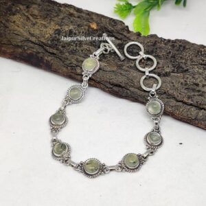Prehnite Gemstone Bracelet: 925 Sterling Silver Adjustable Design Handmade Bracelet Prehnite Gemstone Bracelet: 925 Sterling Silver Adjustable Design Handmade Bracelet