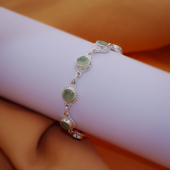 Green Prehnite Bracelet: Adjustable Sterling Silver Gemstone Chain