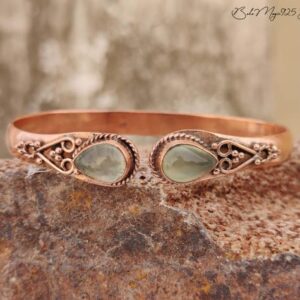 Handmade Prehnite Copper Bangle: Adjustable Gemstone Cuff Handmade Prehnite Copper Bangle: Adjustable Gemstone Cuff