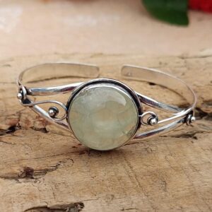 Handmade Prehnite Sterling Silver Cuff Bangle: Gemstone Jewelry Handmade Prehnite Sterling Silver Cuff Bangle: Gemstone Jewelry