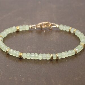 Prehnite Bracelet, Prehnite Jewelry, Brass, Beaded, Layering, Gemstone Jewelry