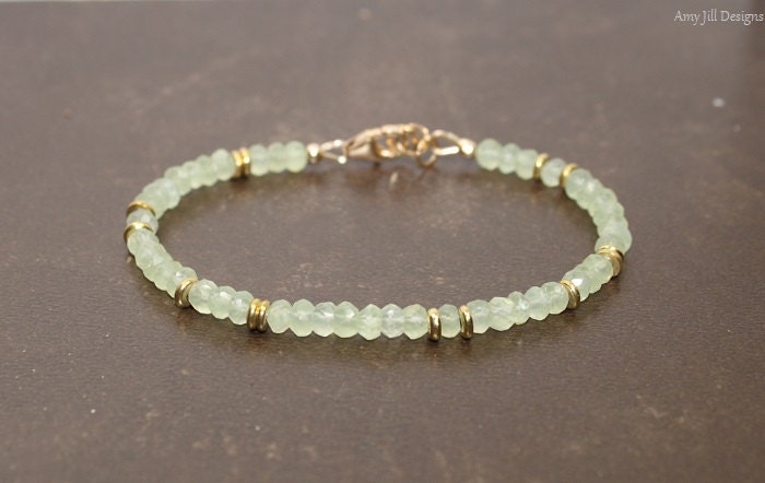 Prehnite Bracelet, Prehnite Jewelry, Brass, Beaded, Layering, Gemstone Jewelry