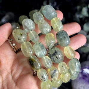 Large Tumbled Prehnite Crystal Bracelet: Gemstone Jewelry Large Tumbled Prehnite Crystal Bracelet: Gemstone Jewelry