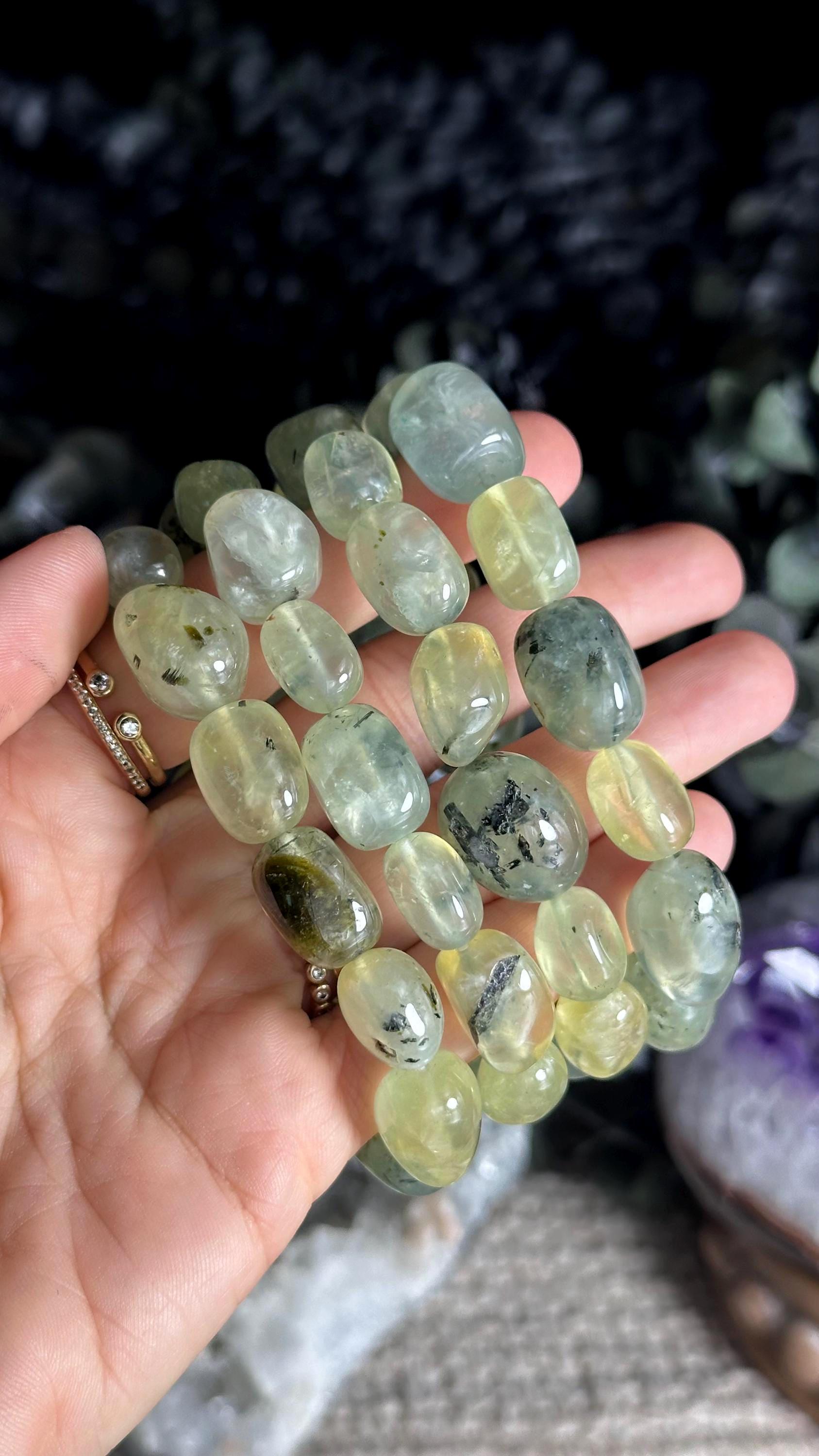 Large Tumbled Prehnite Crystal Bracelet: Gemstone Jewelry