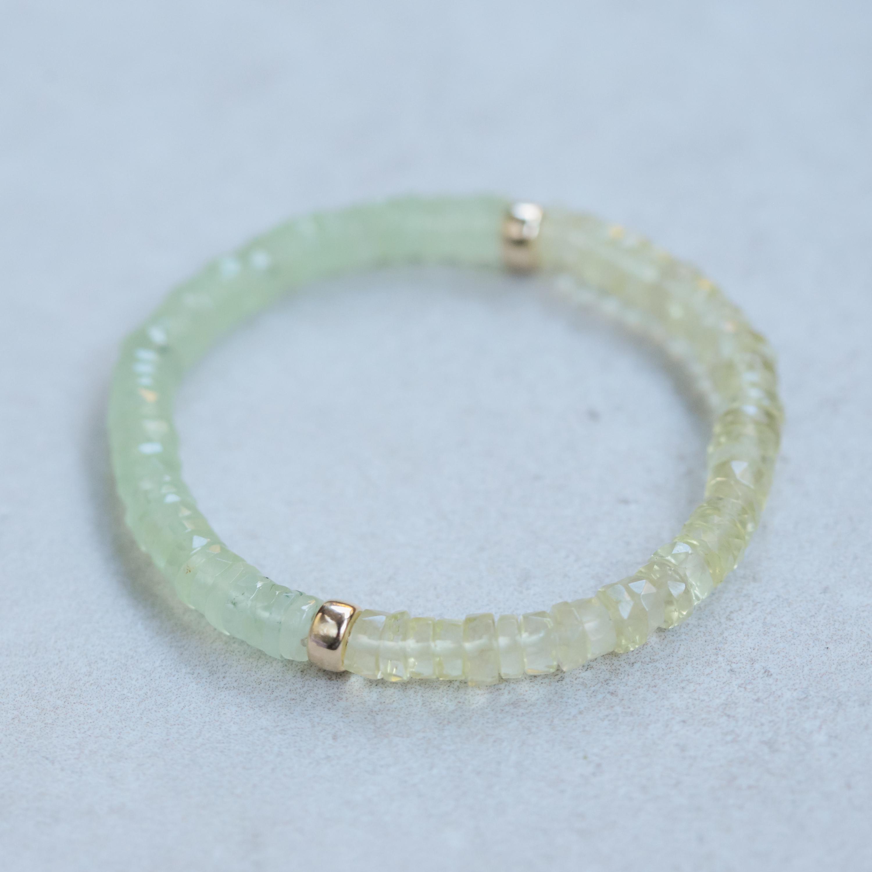 Prehnite & Lemon Quartz Beaded Bracelet | Green Prehnite Jewelry | Beaded Prehnite Bracelet | Prehnite Crystal Gemstone | Green Gemstone