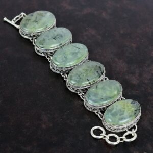 Moss Prehnite 925 Sterling Silver Bracelet - Adjustable Gemstone Jewelry Moss Prehnite 925 Sterling Silver Bracelet - Adjustable Gemstone Jewelry