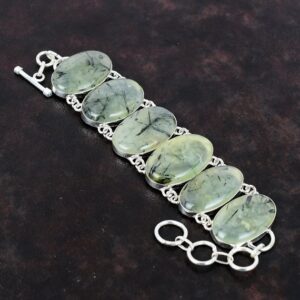 Moss Prehnite 925 Sterling Silver Bracelet - Adjustable Gemstone Chain Moss Prehnite 925 Sterling Silver Bracelet - Adjustable Gemstone Chain