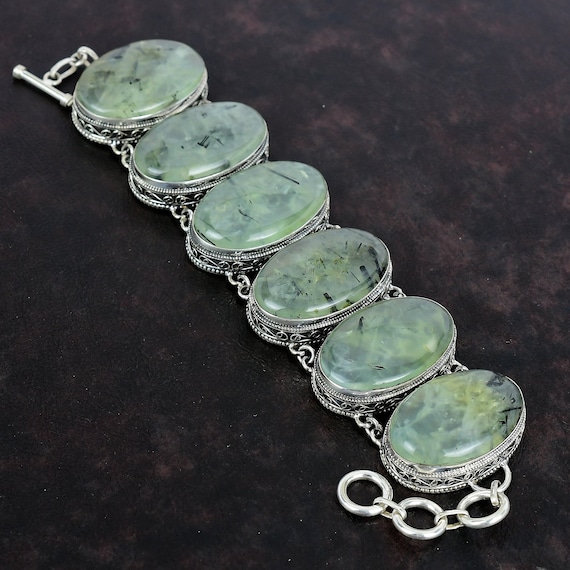 Moss Prehnite 925 Sterling Silver Bracelet - Adjustable Gemstone Jewelry