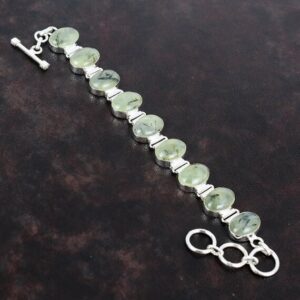 Moss Prehnite Bracelet: Handmade 925 Sterling Silver Adjustable Boho Jewelry Moss Prehnite Bracelet: Handmade 925 Sterling Silver Adjustable Boho Jewelry