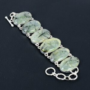 Moss Prehnite Bracelet: Handmade 925 Sterling Silver Adjustable Gemstone Jewelry Moss Prehnite Bracelet: Handmade 925 Sterling Silver Adjustable Gemstone Jewelry