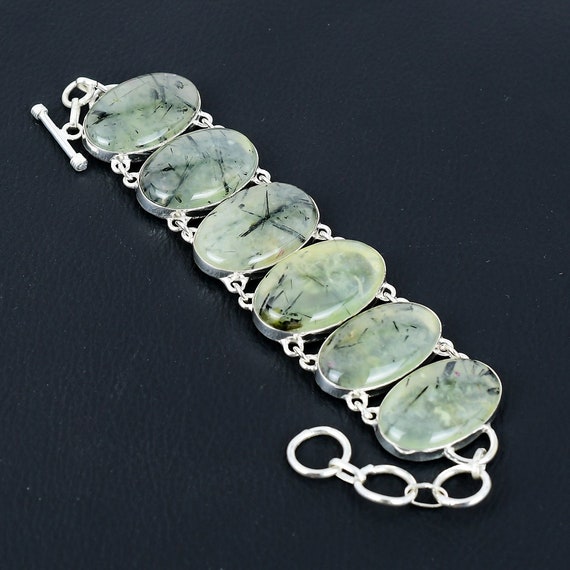 Moss Prehnite Bracelet: Handmade 925 Sterling Silver Adjustable Gemstone Jewelry Moss Prehnite Bracelet: Handmade 925 Sterling Silver Adjustable Gemstone Jewelry