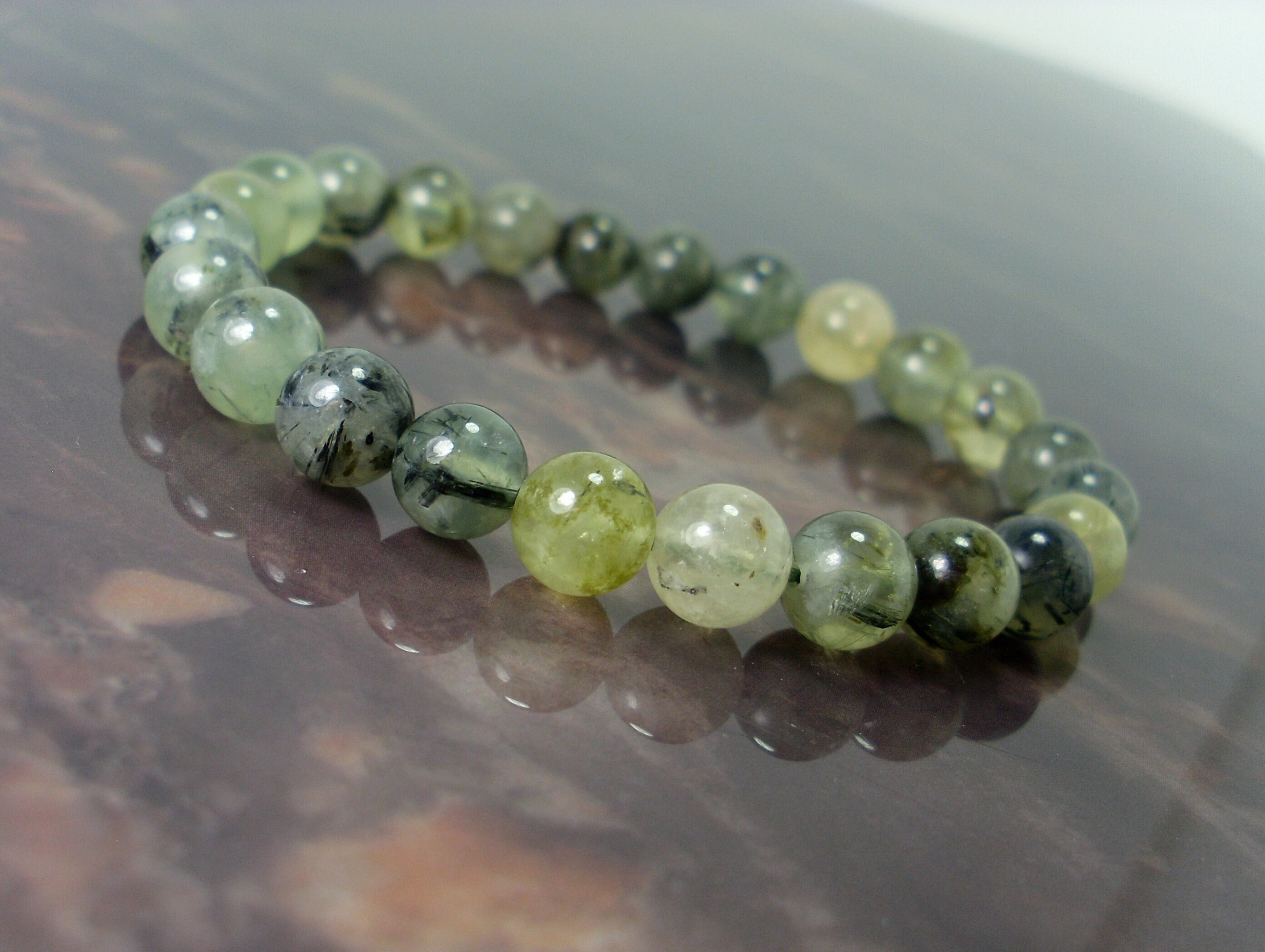 Natural Prehnite Bracelet 8 Mm, Natural Gemstone Bracelet,  Women Men Bracelet, Beaded Bracelet, Healing Crystal Bracelet + Gift Bag
