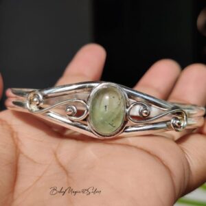 Natural Prehnite Adjustable Bracelet Bangle, Gift Item For Women, Sterling Silver Jewelry Natural Prehnite Adjustable Bracelet Bangle, Gift Item For Women, Sterling Silver Jewelry