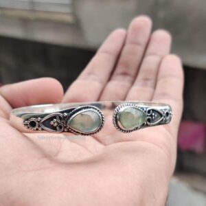 Natural Prehnite Bangle: Adjustable Bangle, 925 Sterling Silver Gemstone Jewelry
