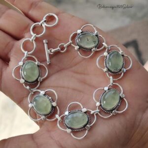 Prehnite Sterling Silver Bracelet: Handmade Gemstone Jewelry, Birthstone Gifts For Women Prehnite Sterling Silver Bracelet: Handmade Gemstone Jewelry, Birthstone Gifts For Women