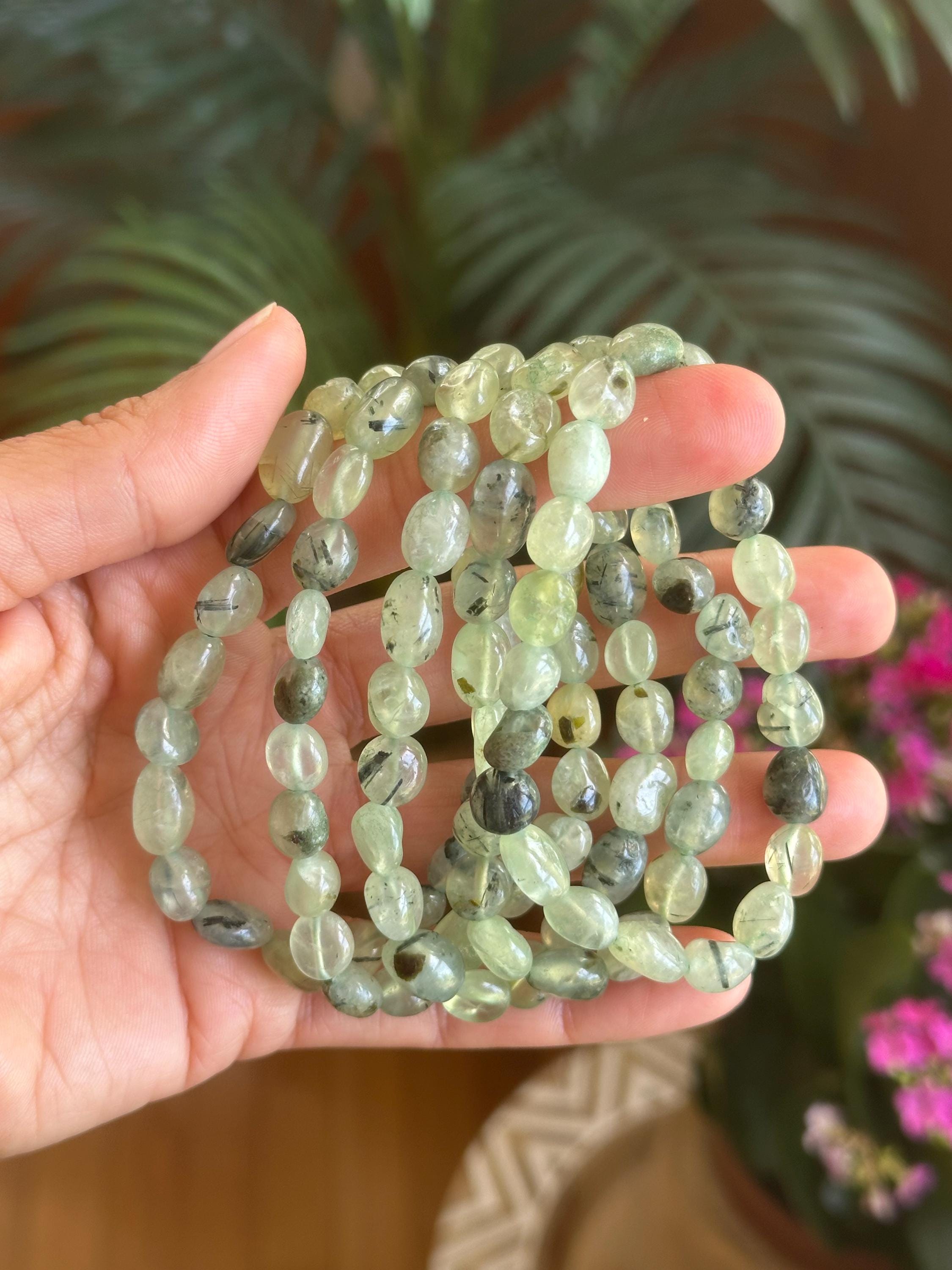 Tumbled Prehnite Crystal Bracelet: Gemstone Jewelry Tumbled Prehnite Crystal Bracelet: Gemstone Jewelry