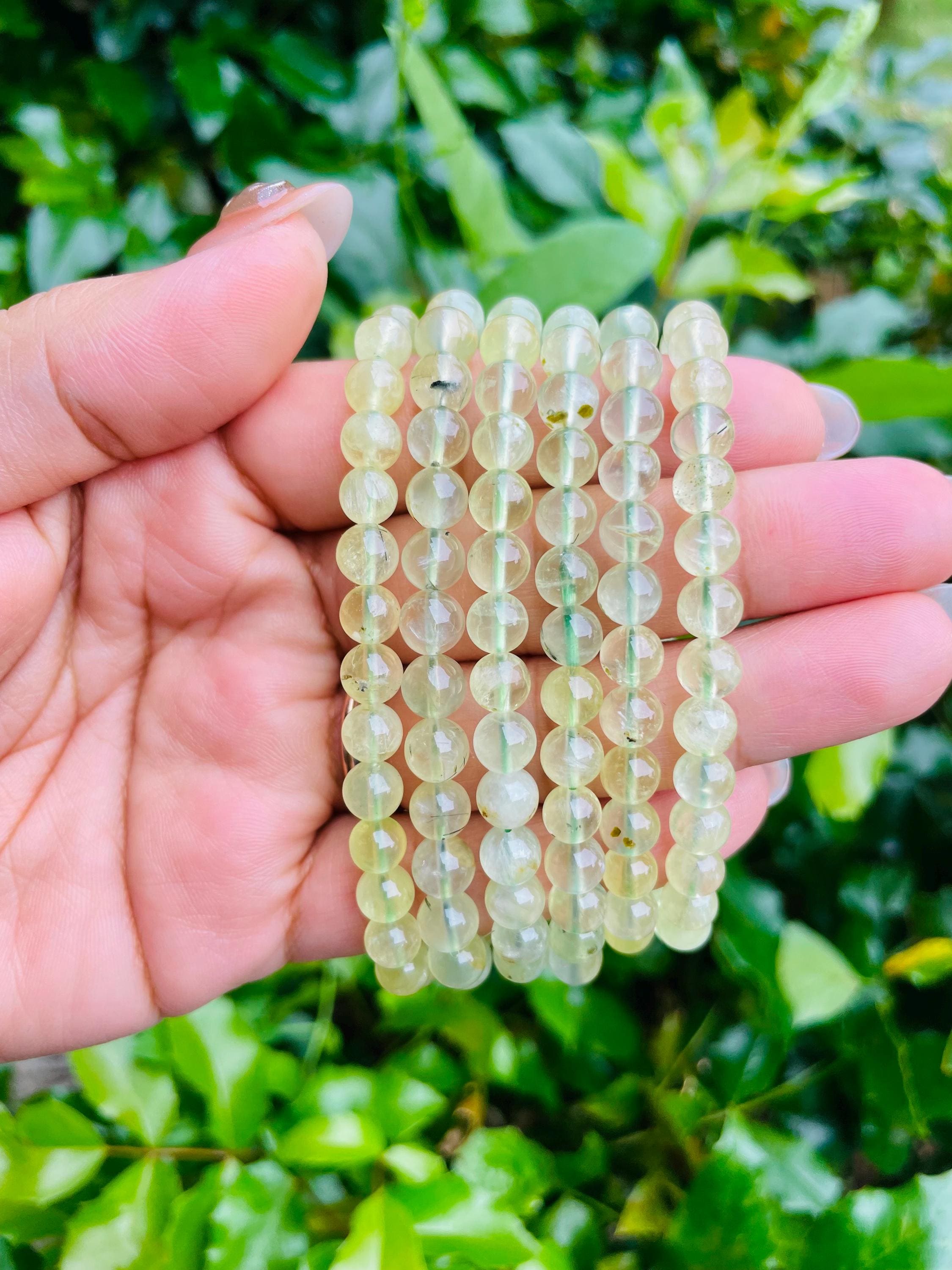 Yellow Prehnite Crystal Bracelet: Mini Round Beaded Gemstone Jewelry