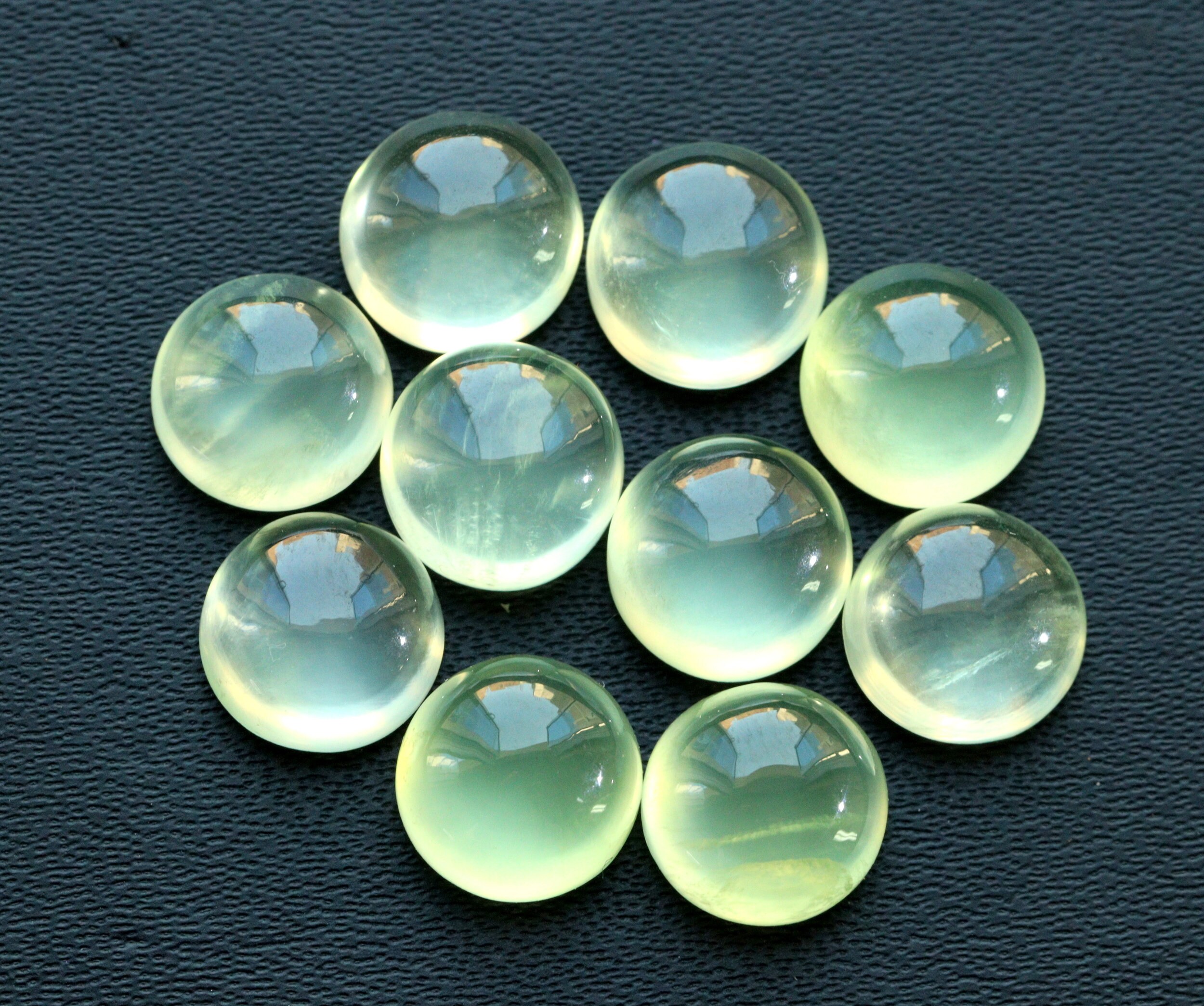 Aaa Prehnite Round Cabochon: Flat Back Loose Gemstone