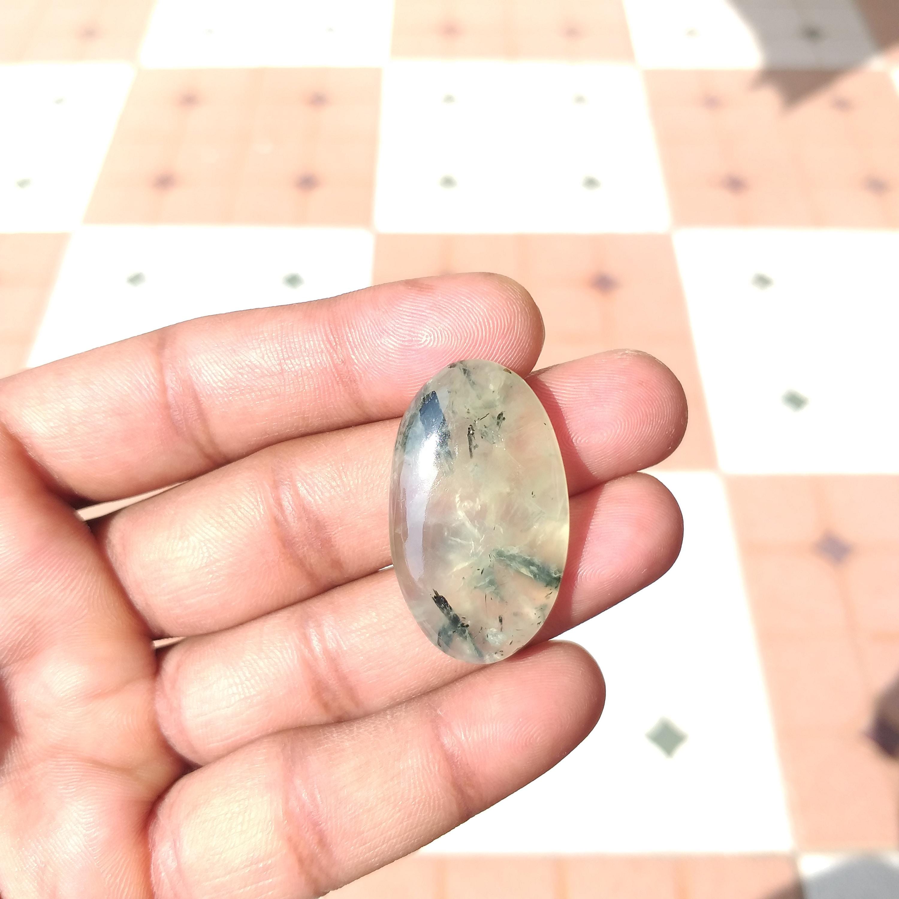 Prehnite Gemstone Oval Cabochon : Natural Jewelry Stone - 54 Carat (36x21x7 Mm)