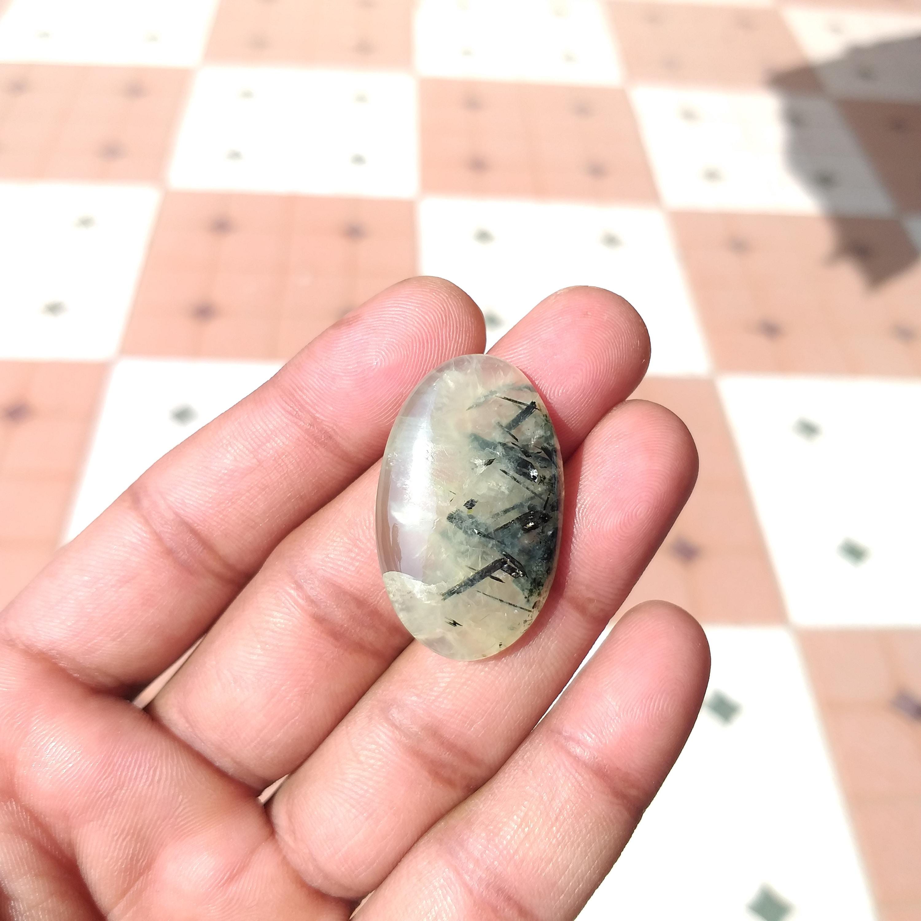 Prehnite Gemstone Oval Cabochon : Natural Jewelry Stone - 47 Carat (35x21x6 Mm)