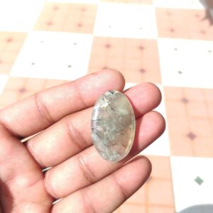 Prehnite Gemstone Oval Cabochon : Natural Stone For Pendant - 46 Carat (36x22x5 Mm)