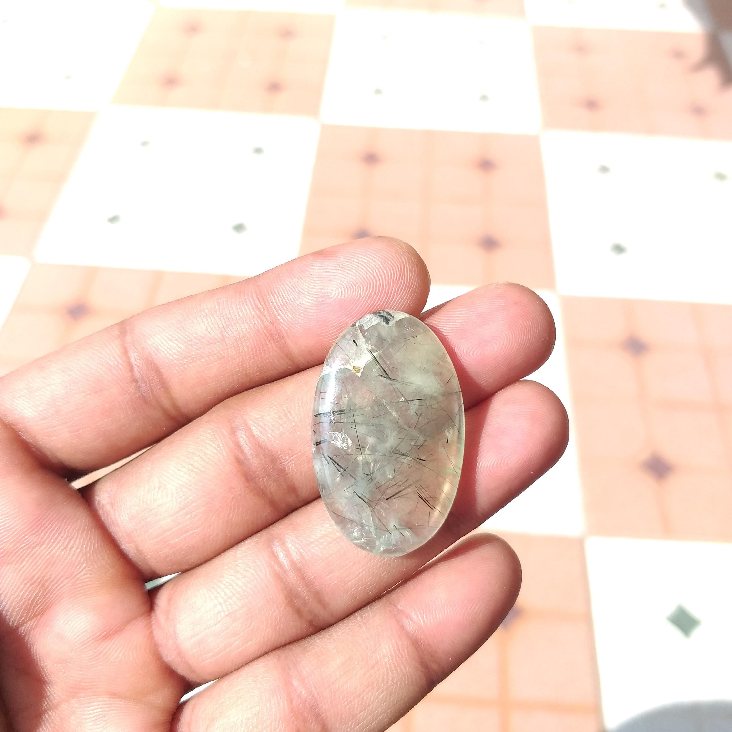 Prehnite Gemstone Oval Cabochon : Natural Stone For Pendant - 46 Carat (36x22x5 Mm)