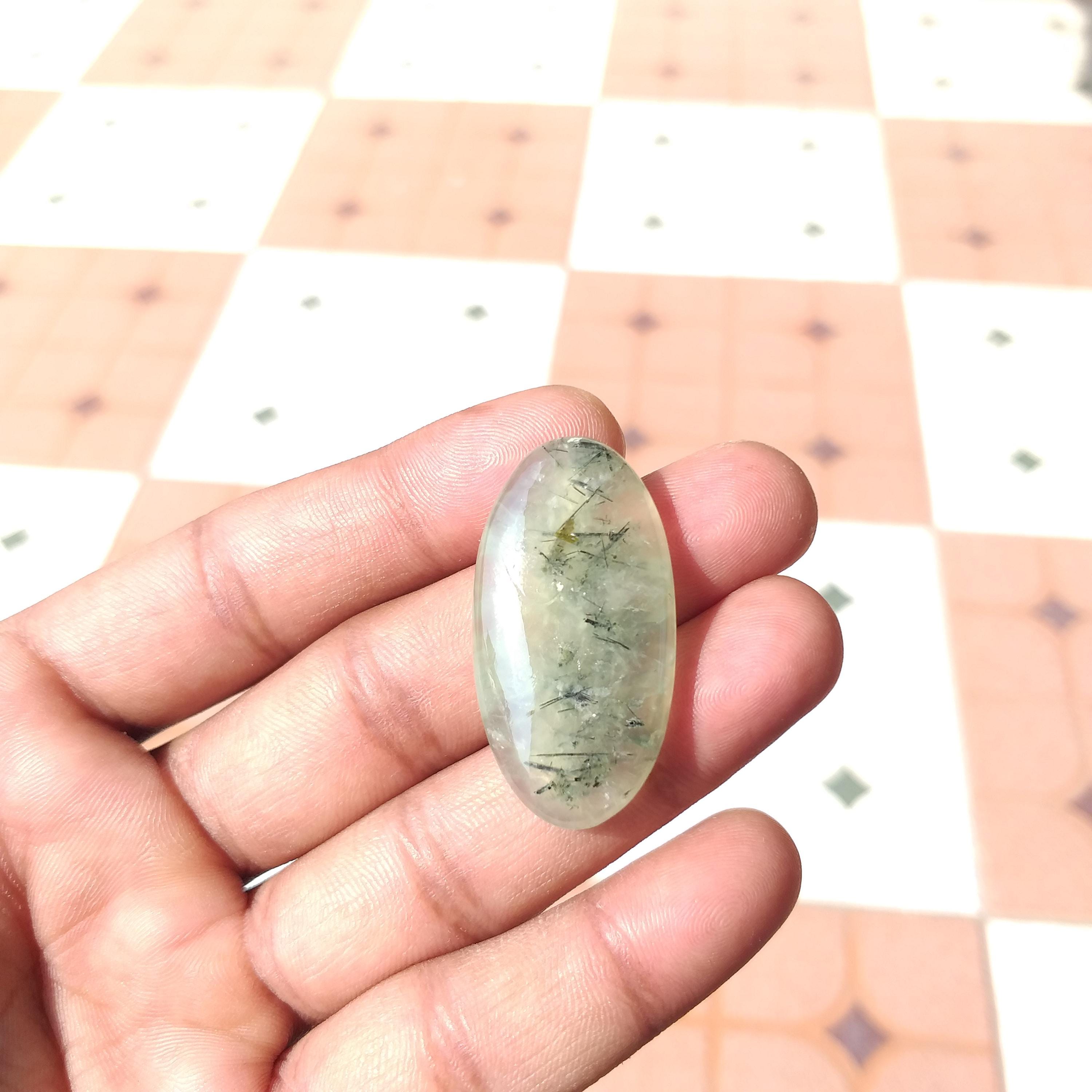 Prehnite Gemstone Oval Cabochon : Natural Jewelry Stone - 60 Carat (40x21x6 Mm)