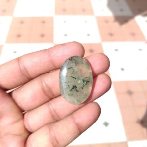 Prehnite Gemstone Oval Shape Cabochon : Natural Jewelry Stone - 55 Carat (34x23x6 mm)