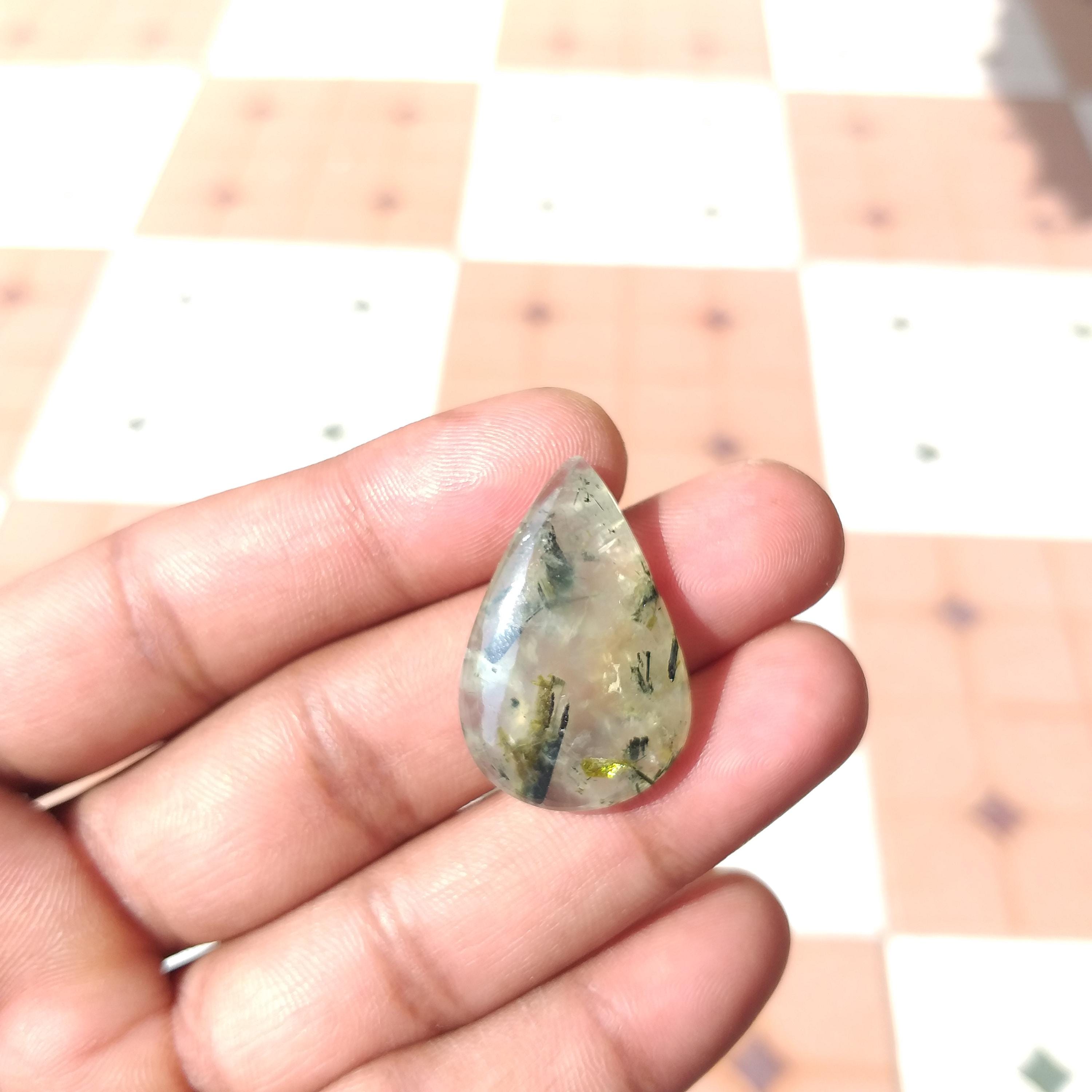 Prehnite Gemstone Cabochon : Pear Shap Jewelry Stone - 35 Carat (31x20x6 Mm) Prehnite Gemstone Cabochon : Pear Shap Jewelry Stone - 35 Carat (31x20x6 Mm)