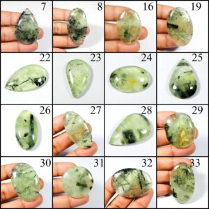 Green Prehnite Cabochon. Awesome~ Natural Prehnite. Black Needle Rutlated Prehnite. Mix Shape Polished Prehnite For Jewelry Loose Variation