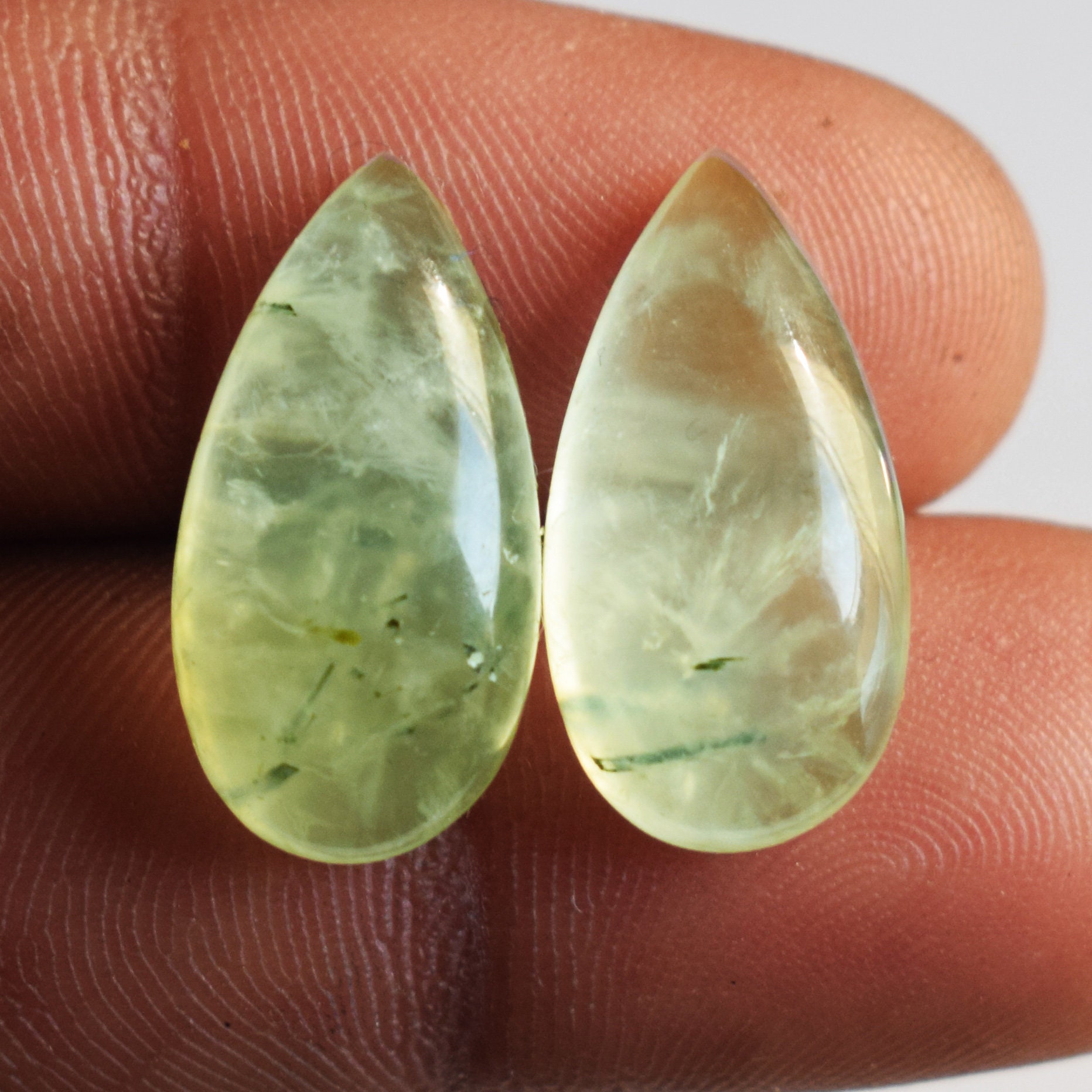 Natural Green Prehnite Pear Shape Cabochon Matching Earring Pair Gemstone For Jewelry Making All Sizes Available