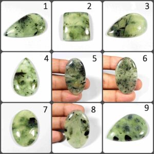 Green Prehnite Cabochon. Natural Green Rutlated Prehnite Gemstone. Black Needle Prehnite. Wholesale Prehnite For Jewelry. Variation Pr-a