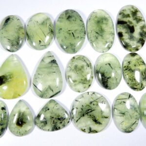 Green Rutlated Prehnite Gemstone. Green Prehnite Cabochon. Natural Black Needle Prehnite. Wholesale Prehnite Loose For Jewelry.